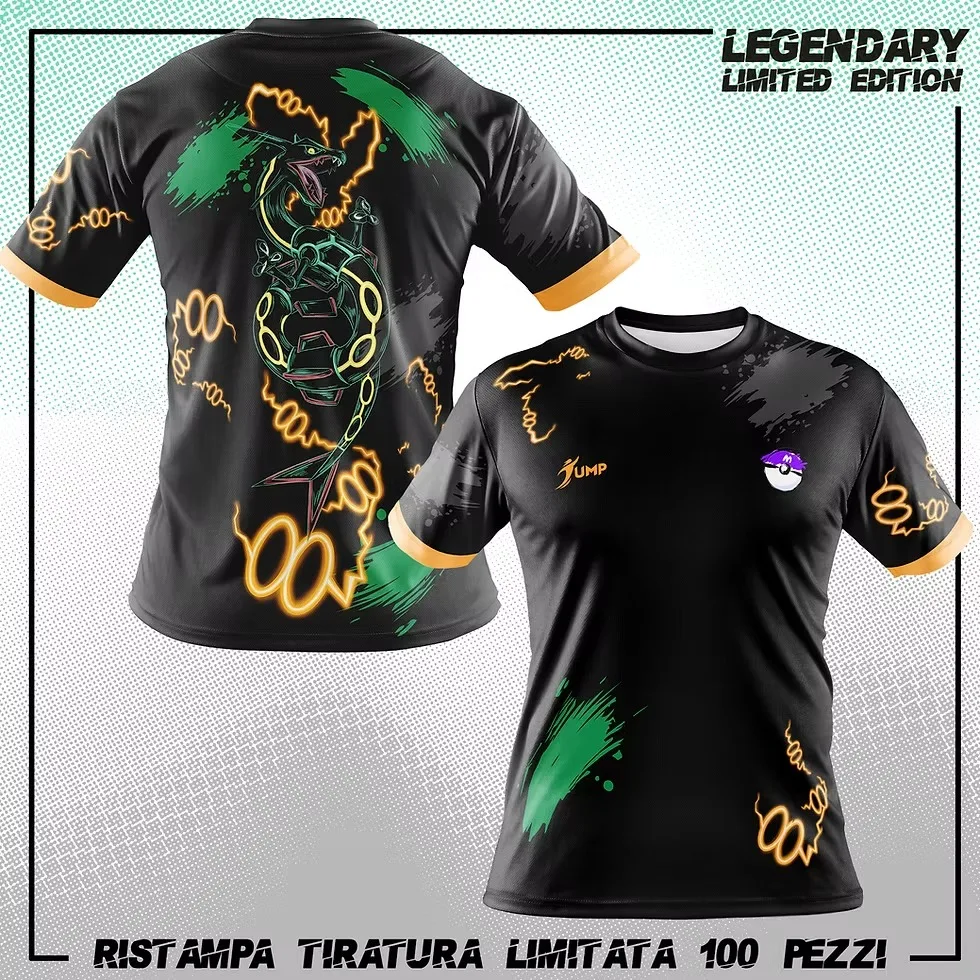 Bandai Dragon/Flying-type Rayquaza Pocket Monster Anime T-shirt imprimé sur toute la surface pour adultes et enfants, été, séchage rapide, doux, confortable, léger