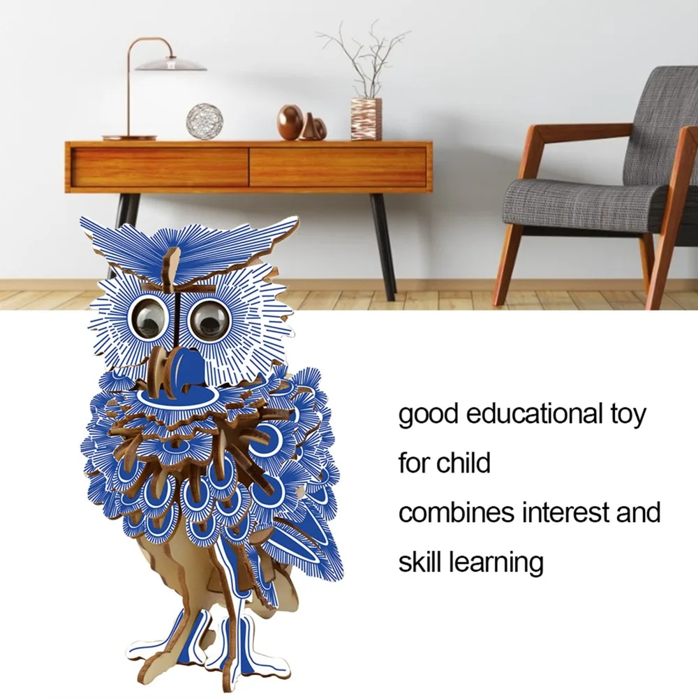 Educational Assembly Required Wooden Owl Puzzle Educational Craft Jigsaw Puzzle Wooden Assembly Model Wooden Craft Toy Children