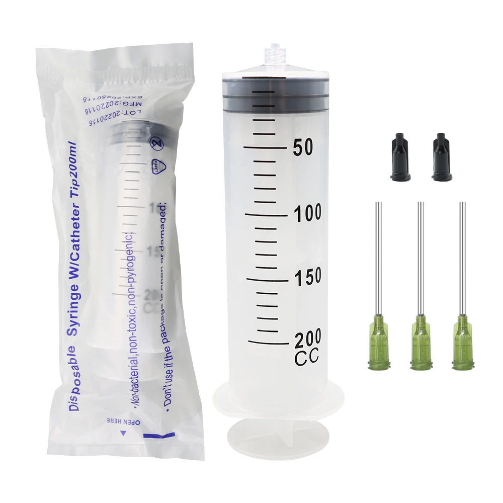 100ml/200ml Large Capacity Syringe Plastic Luer Lock Syringe With Glue Needle for Glue Dispensing, Oil Glue Liquid, Pet Feeding