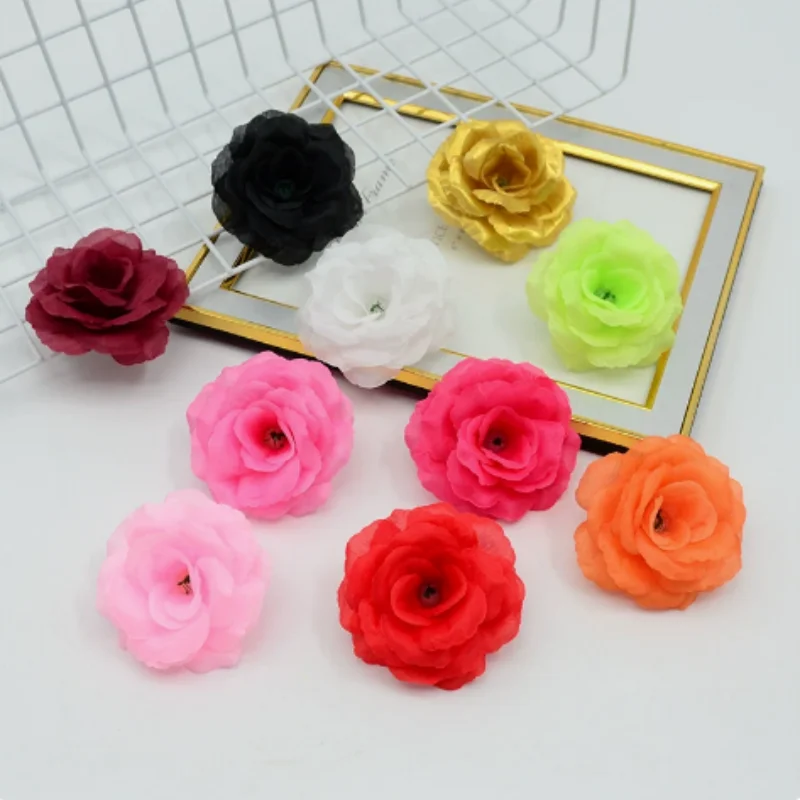 Heißer Verkauf: 10 Stück/Set 8CM Künstliche Weiße Rosen Seidenblumenköpfe DIY Hochzeit Heimdekoration Festliche Partyzubehör 17 Farben Mischbar