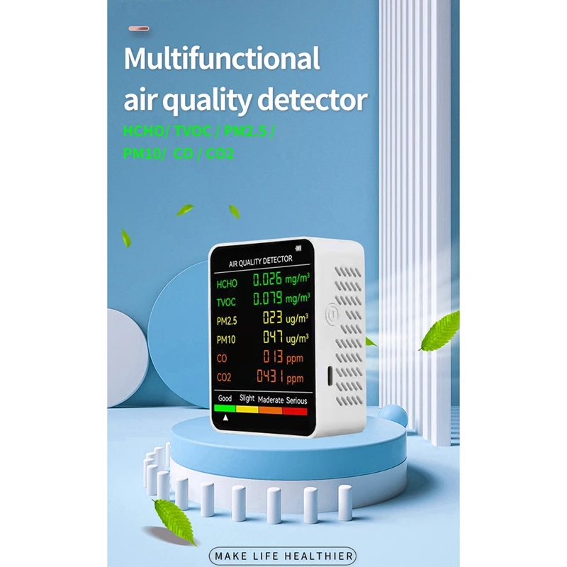 6 In 1 PM2.5 PM10 HCHO TVOC CO CO2 Air Quality Detector CO CO2 Formaldehyde Monitor Home Office Air Quality Tester