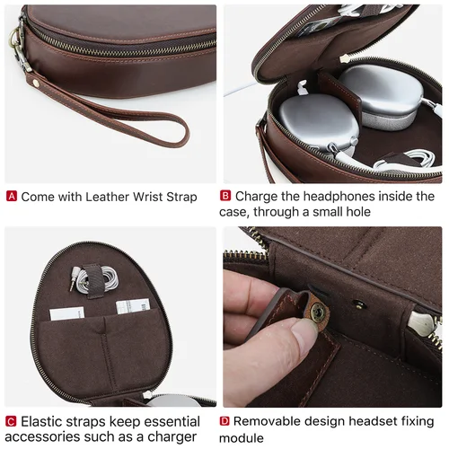 Imagen 2 del producto Funda de cuero genuino para Apple AirPods Max SONY WH1000 XM4 XM5 XM6 auriculares Estuche de transporte de viaje funda protectora caja de almacenamiento