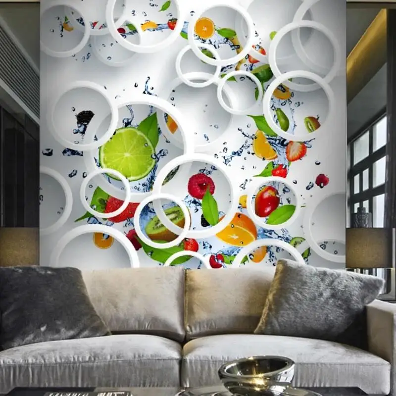 

Creativity Mural Wall Paper 3D Circles Fruit Poster Painting Living Room Restaurant Kitchen Shop Photo Wallpaper For Papel Pared