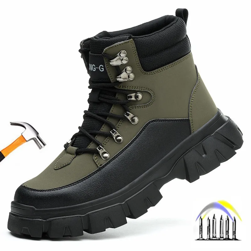 

High Work Shoes Anti Slip Safty Boots Man for Work Light Man Safety Shoes Steel Toe-cap Shoes Waterproof Safety Work Sneakers