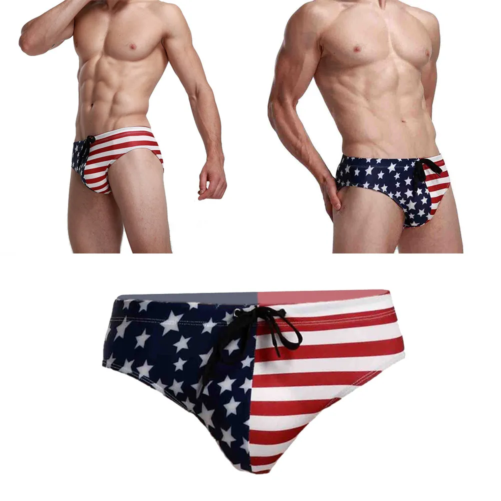 

Men Usa Flag Printing Swimwear Bikini Briefs Beach Brief Blue Size S Breathable Comfortable for Surf Volleyball Swimming