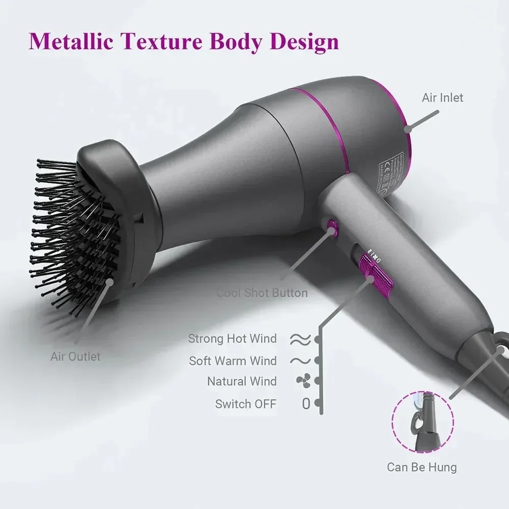 Professional Hair Dryer 1800W Powerful Negative Ions Strong Wind Blower Constant Temperature Collecting  Air Comb Nozzle Gear