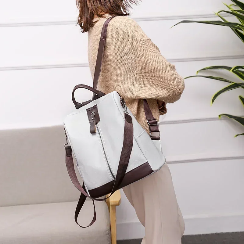 Large Capacity  Anti-theft PU Zipper Backpack 2024 Casual Soft Handle Versatile Portable Soft High Quality Bags Bolso Mujer