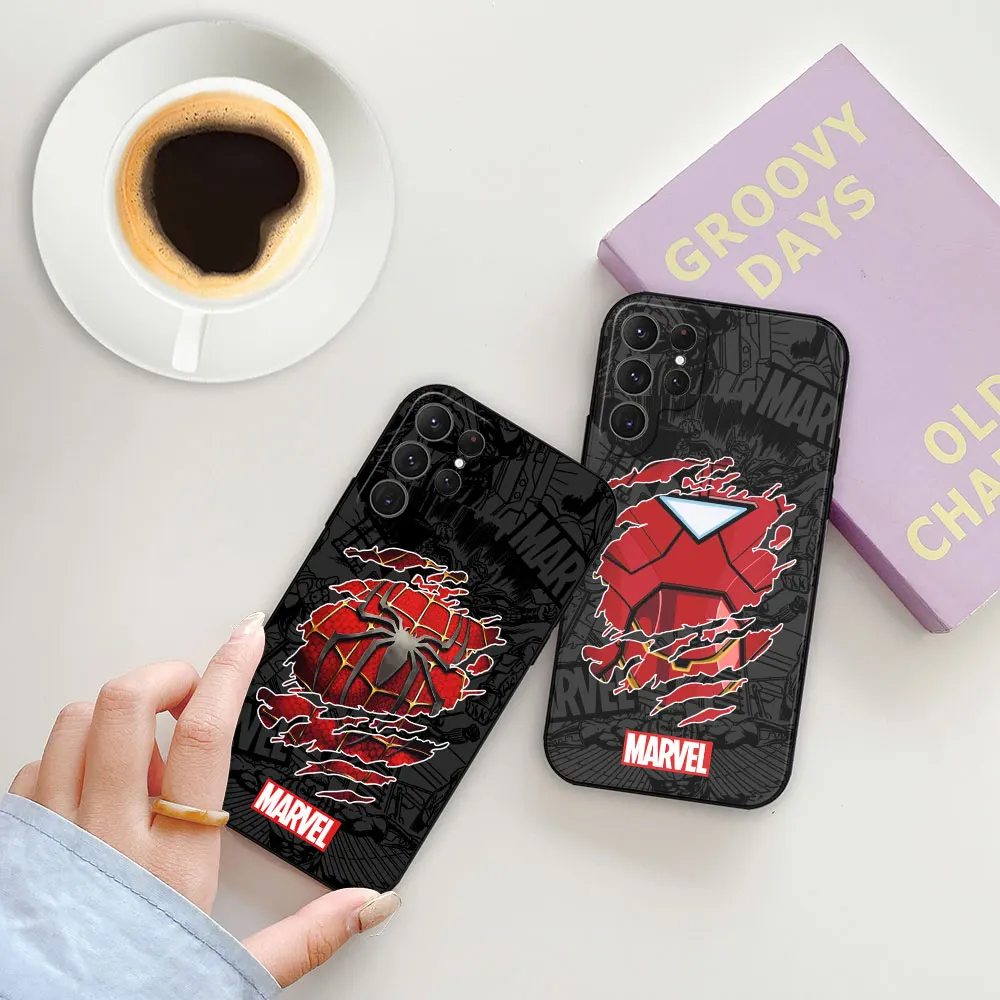 Marvel The Avengers Hero Spider Man Logo Case For Samsung Galaxy S24 S23 S22 S21 S20 Ultra FE S10 S25 Plus 5G Black Soft Cover