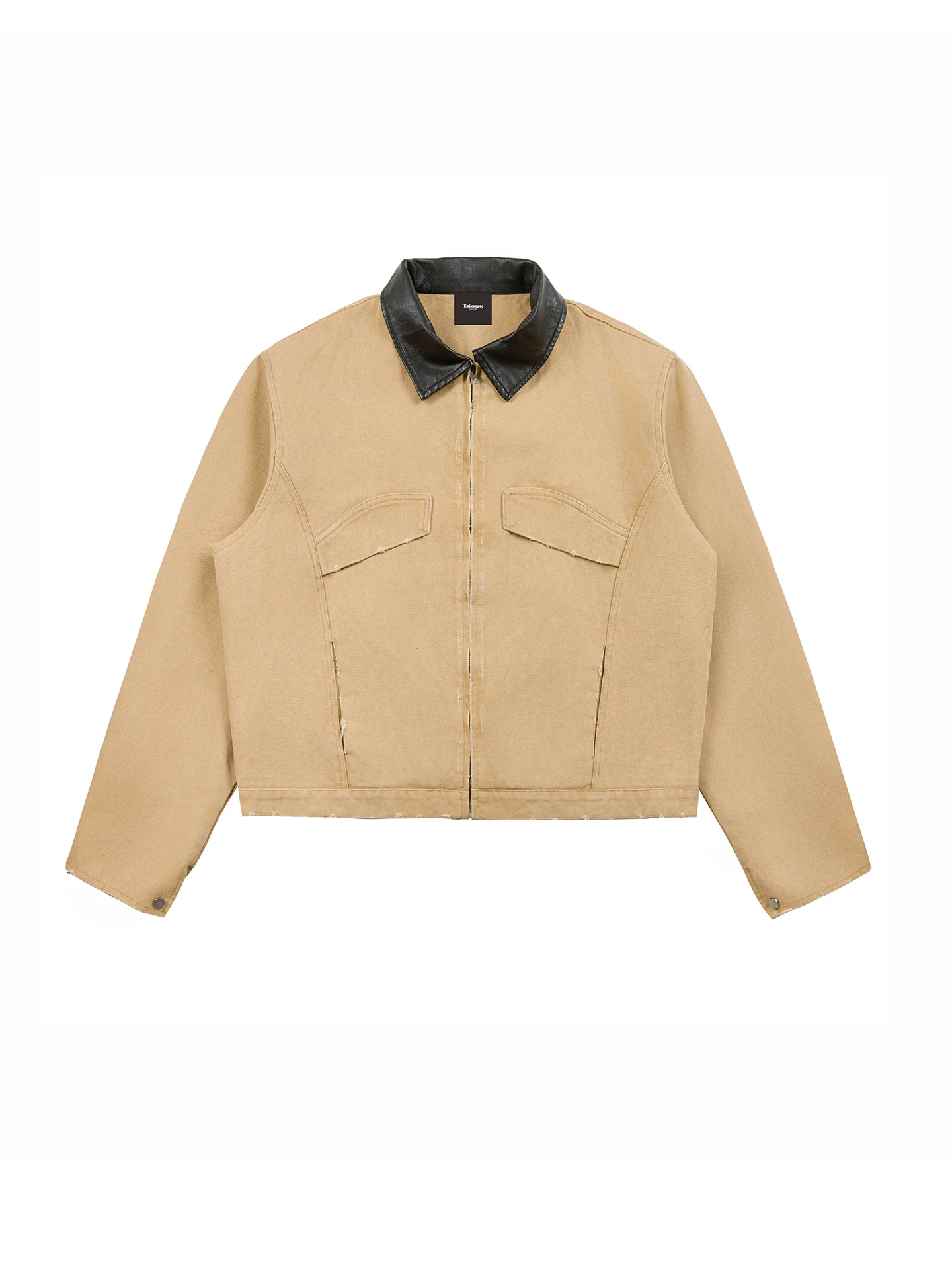 

Waed Destroyed American Sle Detroit Workwear Jaet Men's ort Boxy Barn Collar Spring Outerwear Cotton Long Sve Zipper