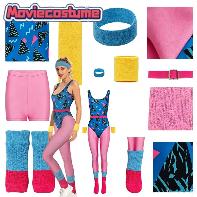 Leggings para mujer adulta, mono Retro de los años 80 y 90, disfraz de Cosplay, ropa deportiva, diadema, pendientes, trajes para fiesta de Carnaval y Halloween