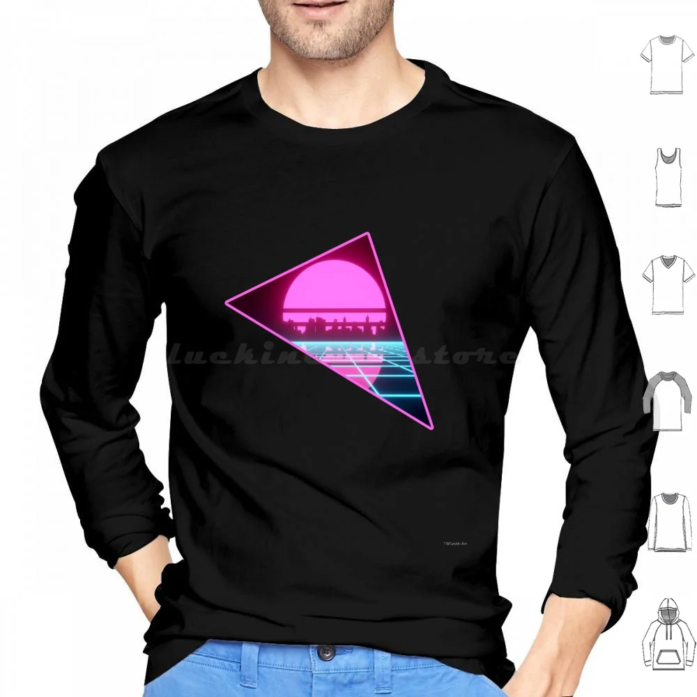 Synthwave Dreams Hoodies Long Sleeve Synthwave Outrun Vaporwave 80S Retrowave Aesthetic Neon Retro Eighties Sun Sunset