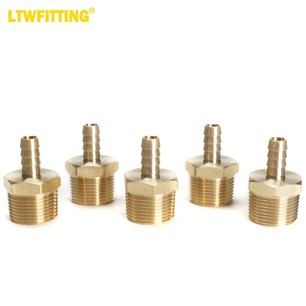 

LTWFITTING Brass Barb Fitting Coupler 3/8-Inch Hose ID x 3/4-Inch Male NPT Fuel Gas Water(Pack of 5)