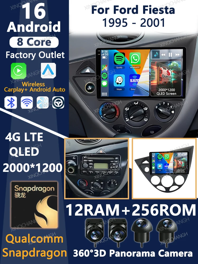 Android 16 autoradio voor Ford Fiesta 1995 - 2001 Focus MK1 1998 - 2004 Navigatie 2DIN Qualcomm QLED Head Unit GPS Carplay Auto - afbeelding 2