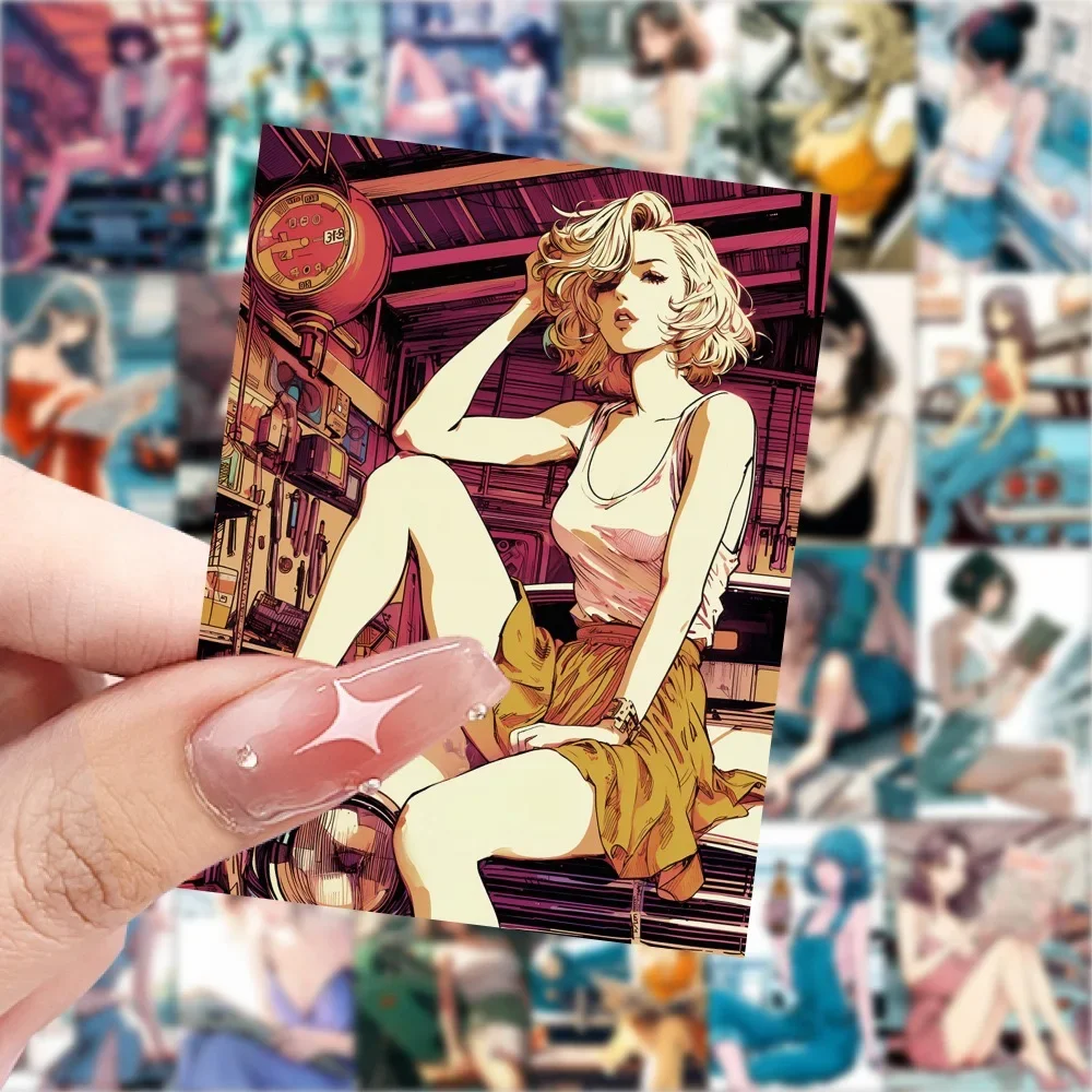 

10/60PCS Retro Sexy Anime Korean Girls Stickers Aesthetic Waterproof Graffiti For Laptop Luggage Guitar Skateboard Vinyl Decals