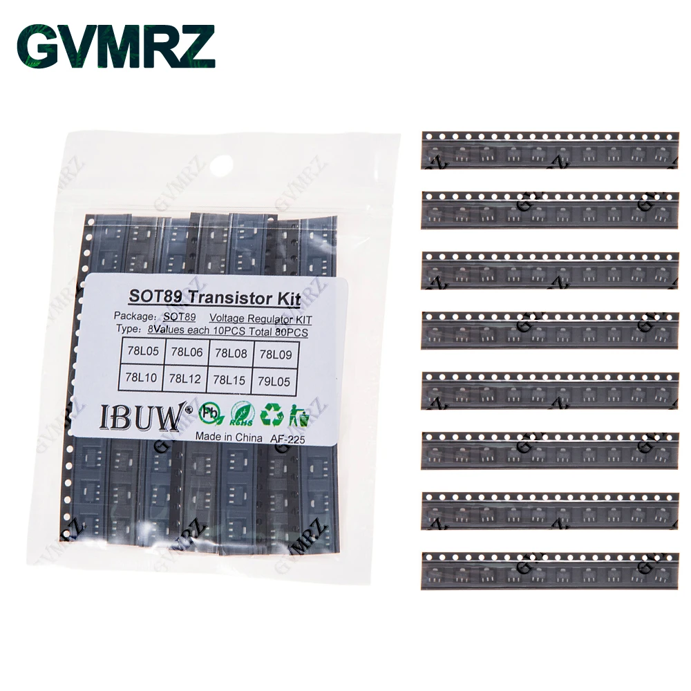 80PCS 8Values SOT89 Transistor Kit (78L05/78L06/78L12 etc.) Voltage Regulator for Arduino DIY Electronic Power Supply Project