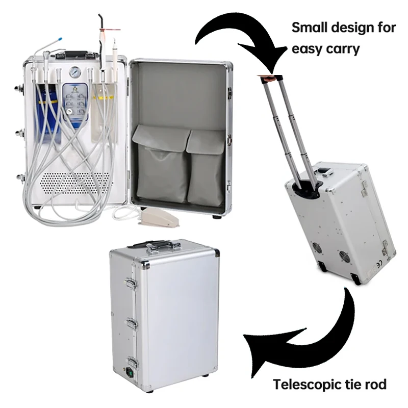 Portable Dental Delivery Unit Air Compressor Suction System 6Hole with Light Curing Ultrasonic Scaler Portable Dental Equipment