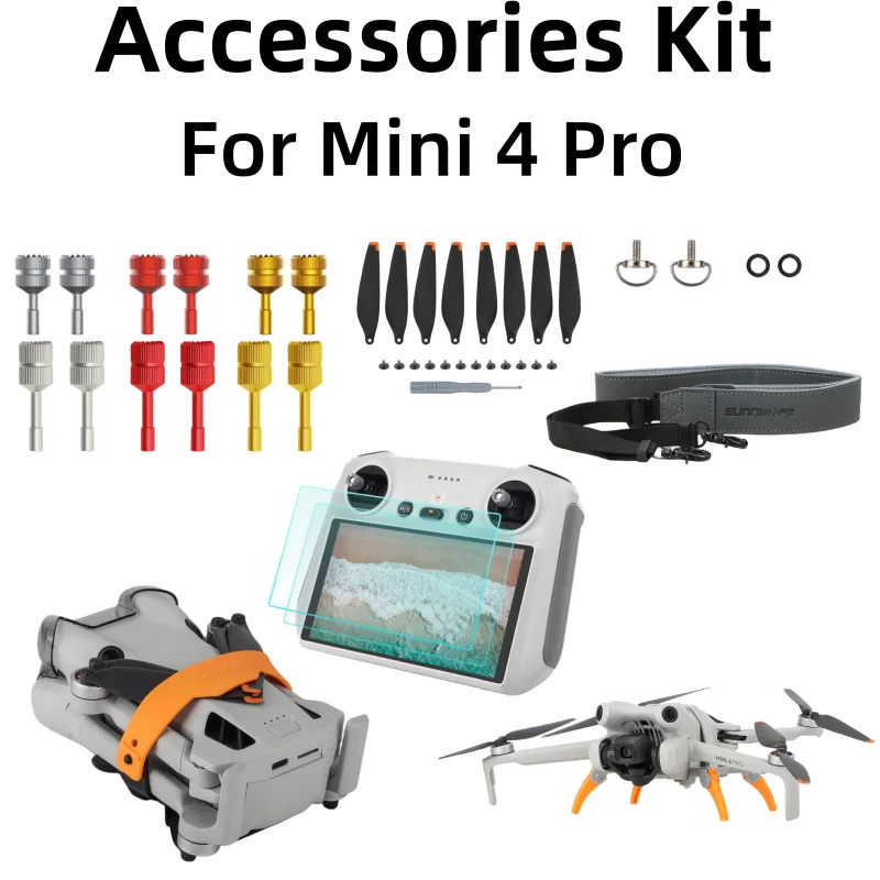 For DJI Mini 4 Pro Accessories Kit RC Sticks Screen Protector Propeller Storage Landing Gear Pad Neck Strap Parts Accessory Set