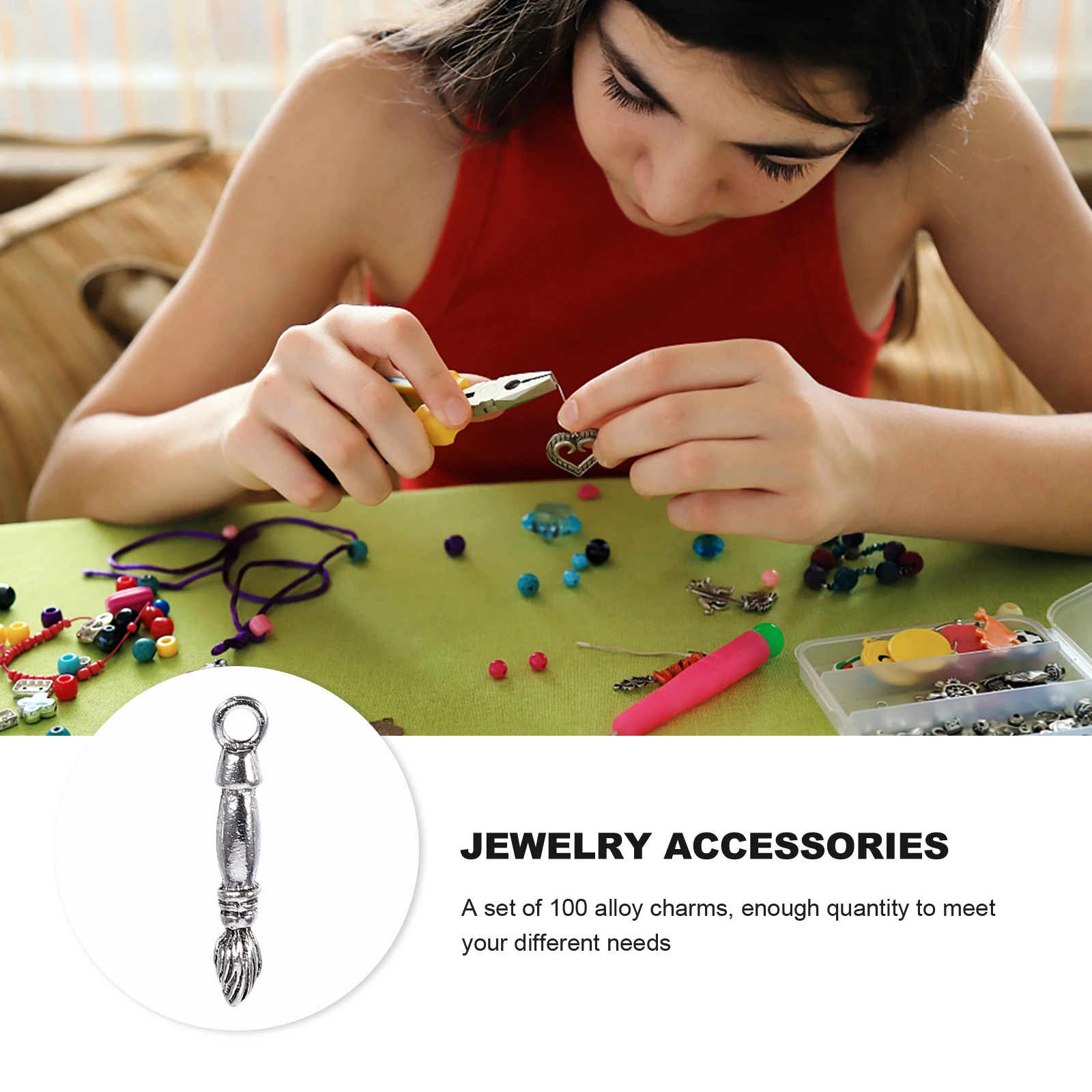 

100pcs Alloy Jewelry Charms Brush Pen Shape Diy Necklace Bracelet Making Material Smooth Rustproof Keychain Hanging Ornament