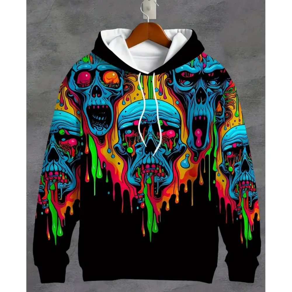 

Винтажная крутая толстовка с 3D принтом черепа и графикой, удобная длинная толстовка с капюшоном Super Dalian, весенне-осенняя одежда