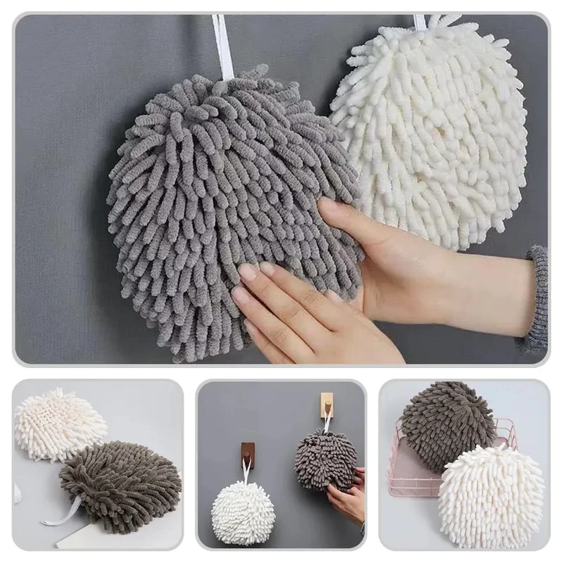 1/2/3/4Pcs Hand Wipe Towels Chenille Hanging Towel Ball Quick Dry Absorbent Bathroom Kitchen Farmhouse Kitchen Towels