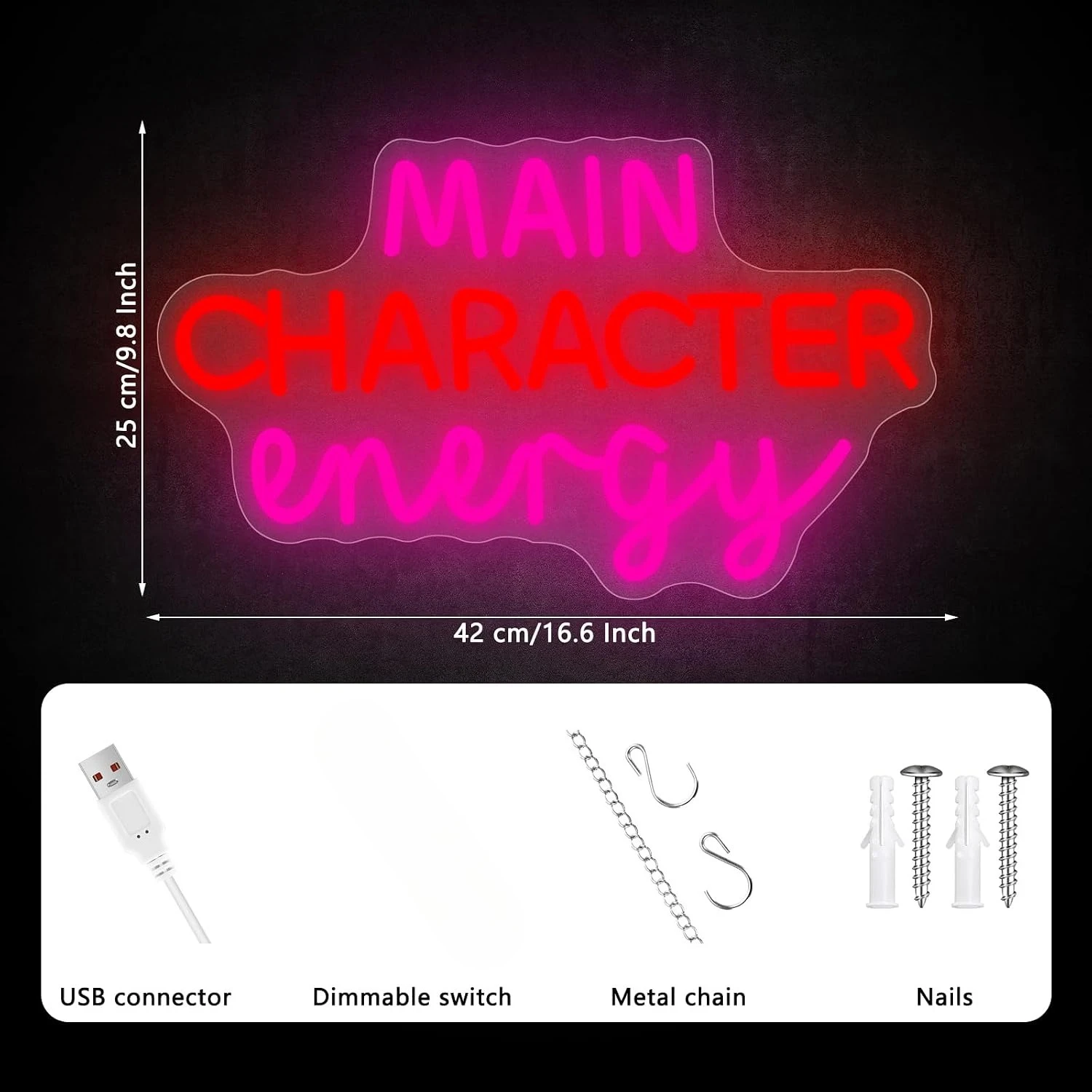 Main Character Energy Neon Sign USB LED Neon Light for Bedroom Salon Game Room Bar Home Wall Art Decoration Gift Night Light