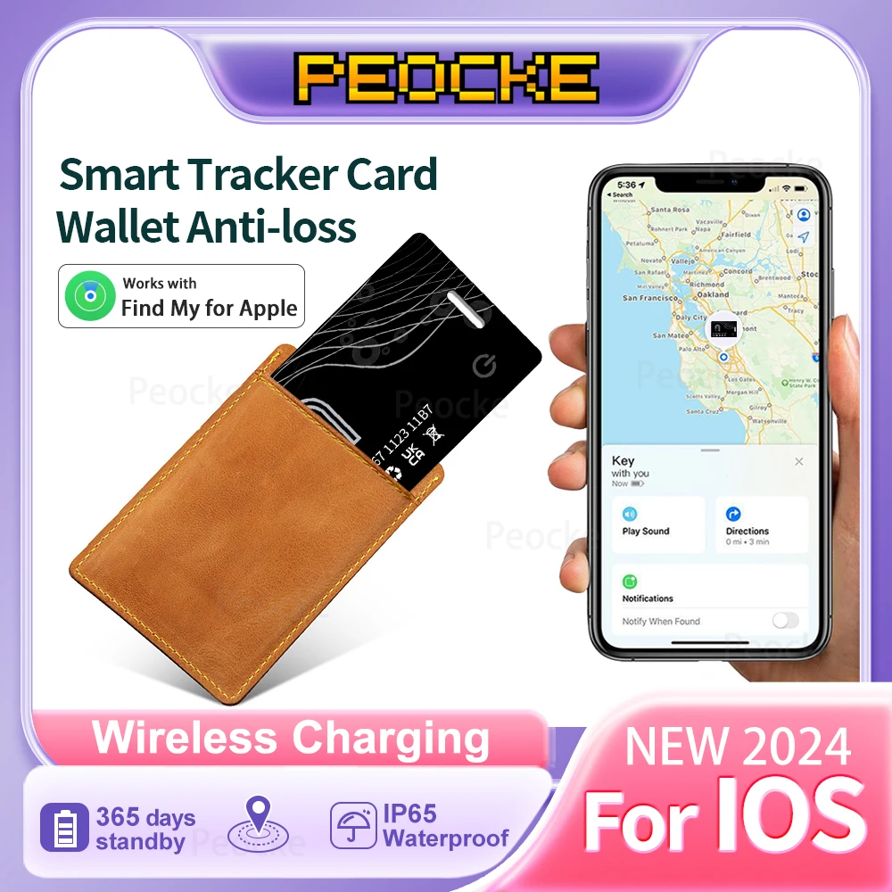 Wallet Tracker Card with Find My for Apple Tag Ultra Thin Support Wireless Charging IOS System Free APP GPS Locator Key Bag