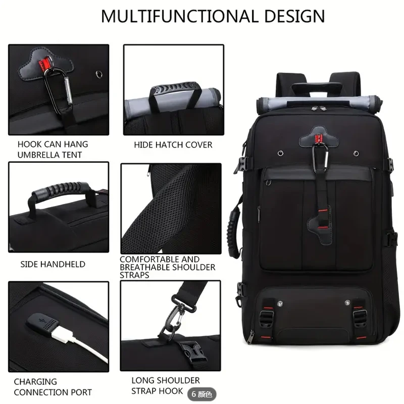 Sac de voyage sportif de 35 litres avec compartiment pour chaussures, compartiment pour ordinateur portable, sac à dos de randonnée en plein air, avec port USB, sac de voyage convertible