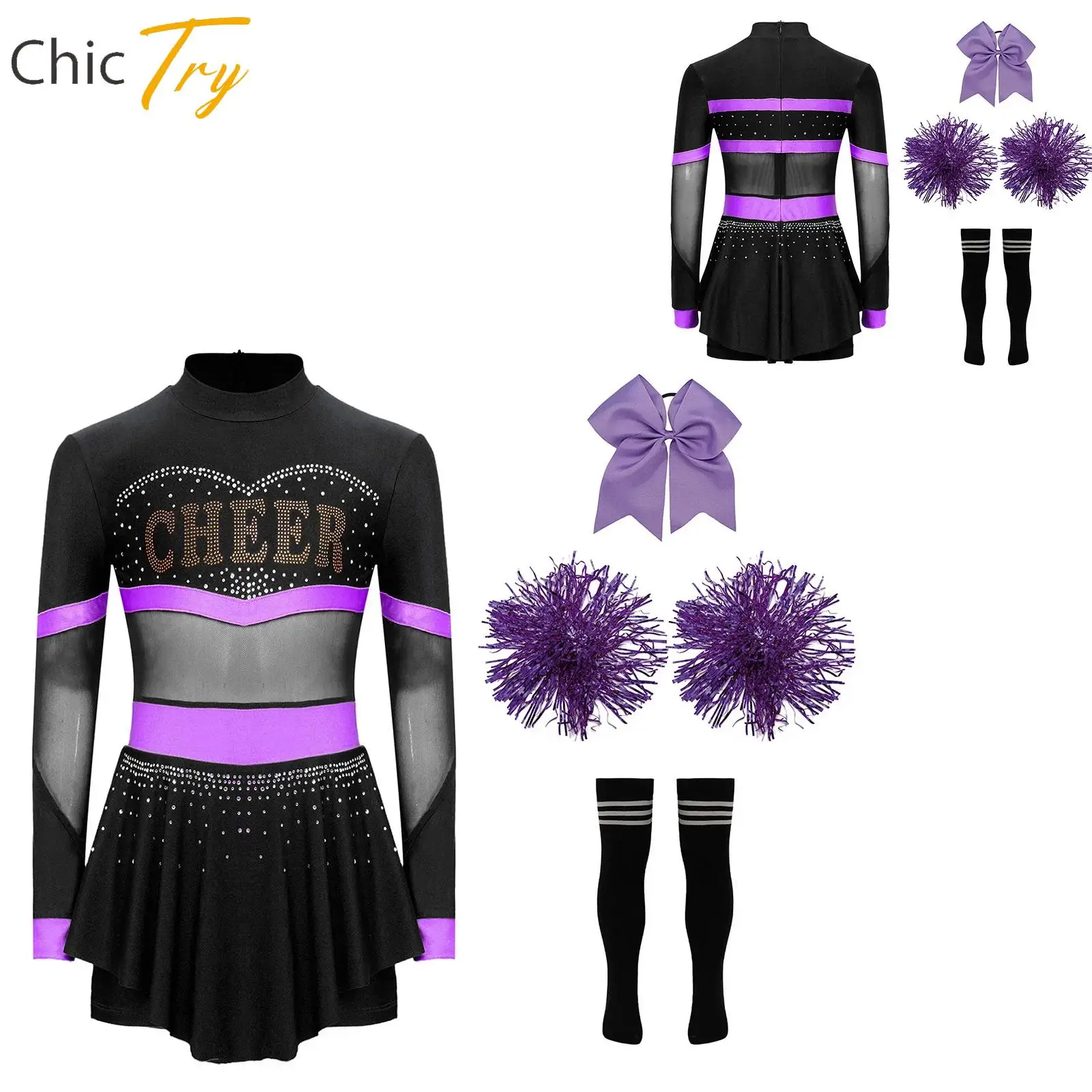 

Kids Girls Cheerleader Costume Outfit Cheerleading Uniform Halloween Cosplay Birthday Party Performance Modern Dance Costume Set