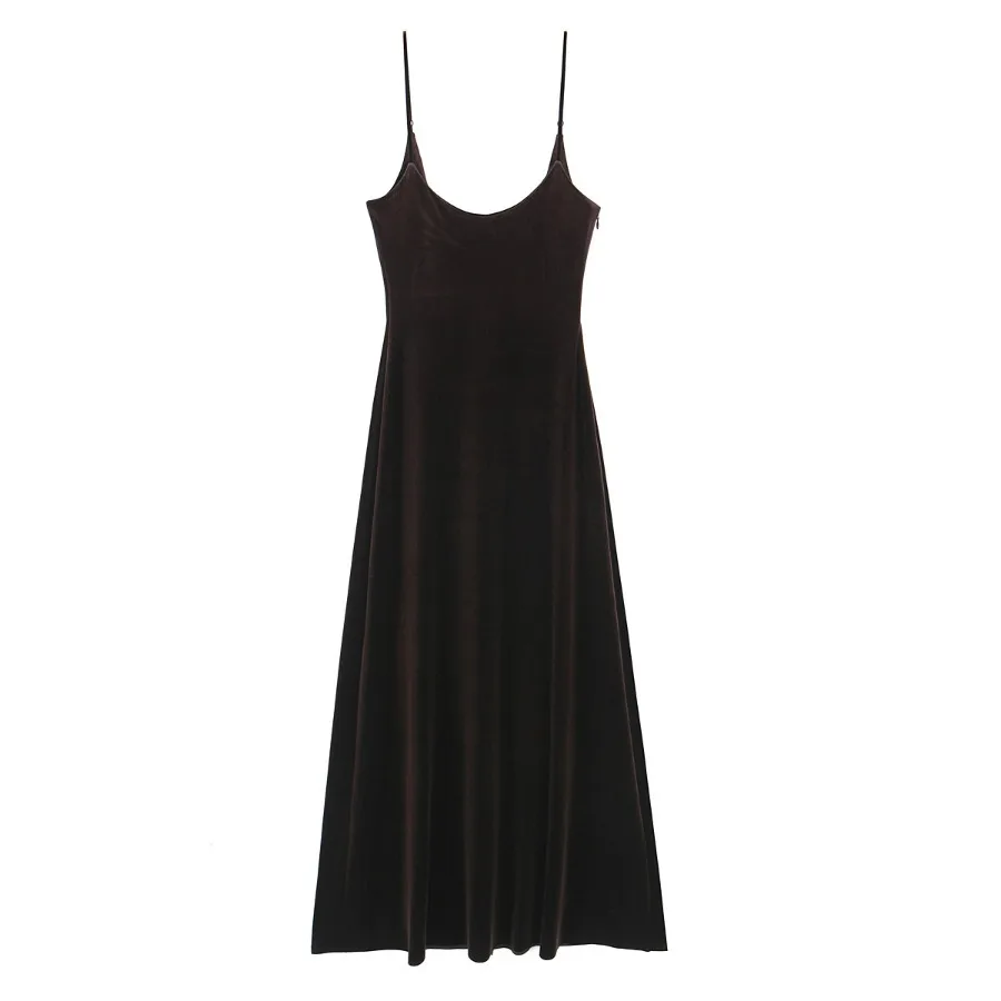

【New style】Women's clothing hot fashion light luxury high-end suspender velvet long dress