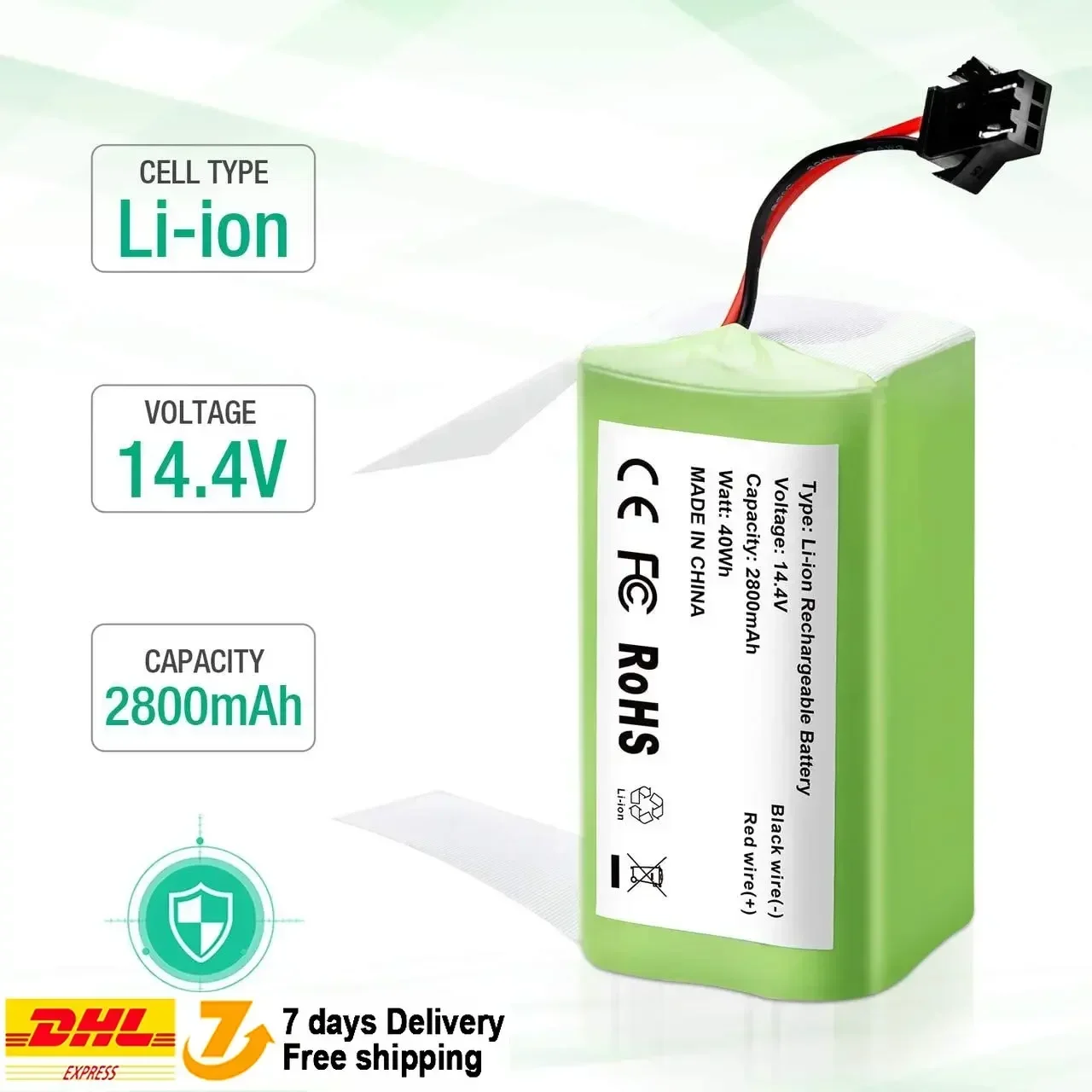 

14.4V 2600mAh 18650 Replacement Battery for Conga Excellence 990 Ecovacs Deebot N79S N79 DN622 Eufy Robovac 11 11S 12 15C 15S