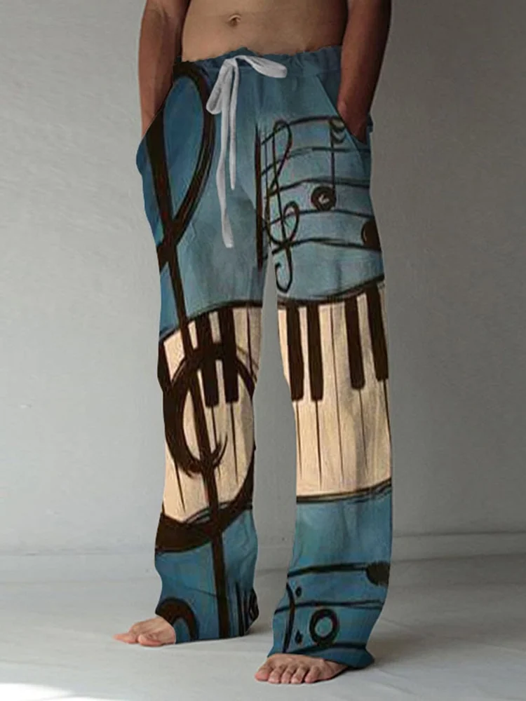 Summer Vintage Men's Straight Pants Comfortable And Breathable Cotton Linen Casual Pants Men's Butterfly Print Large Linen Pants