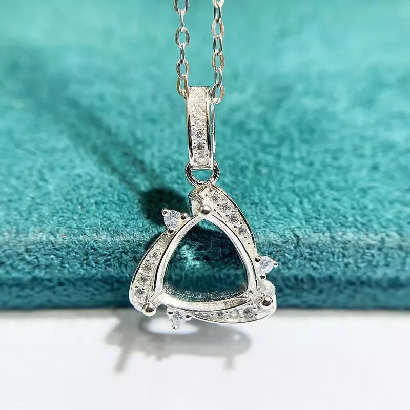 MeiBaPJ 3 Colors 8mm Triangle Stone Genuine 925 Silver Pendant Necklace Empty Fitting Fine Wedding  Jewelry for Women