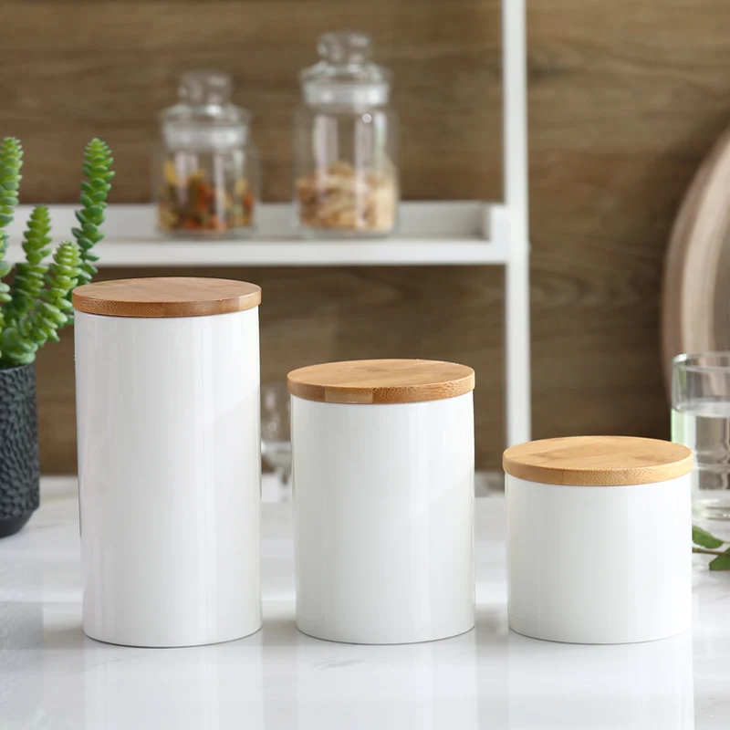 Simple white storage jar with lid kitchen condiment container table decoration coffee bean snack candy