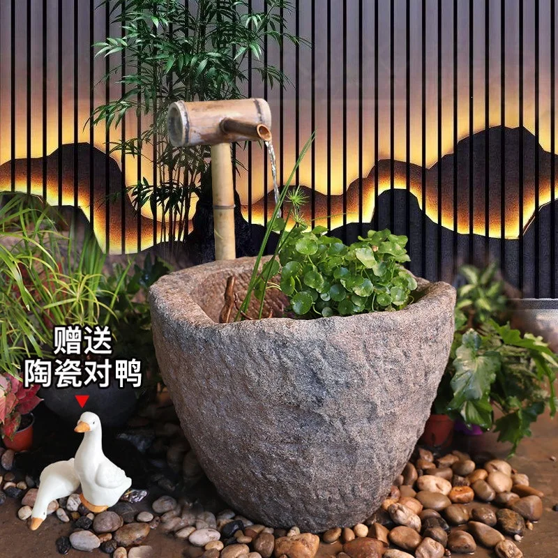 Garden retro flowing water ornament circulating water landscape living room floor-to-ceiling rockery fish pond fountain homestay