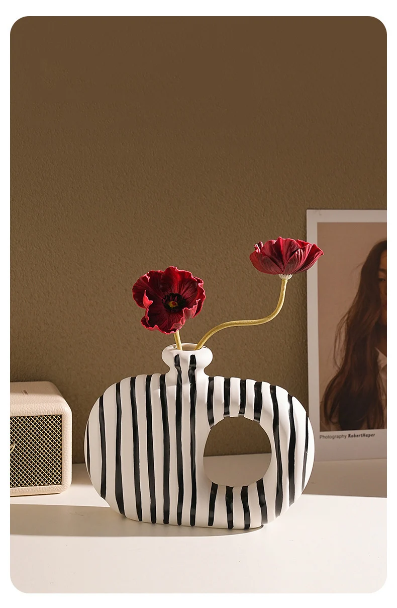 Zebra Stripes Ceramic Vase Artificial Flower Decorative Flowers Pots Desk Decoration Modern Floral Vases Room Aesthetic Decor