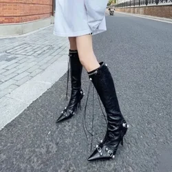 Sexy Knee High Boots 2023 Winter Boots Brand Design Super High Thin Heels with Rivet Retro Fashion Cool Women Shoes Big Size 46