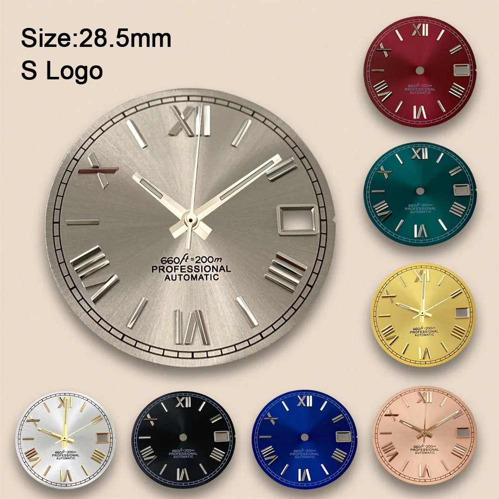 28.5mm S Logo Rome Sunburst Dial Fit NH35/NH36/4R/7S Movement High Quality Sunray Dial Watch Modification Accessories