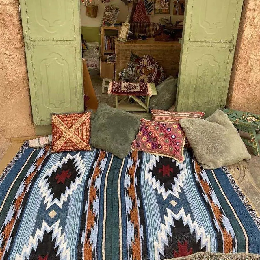 

Kashgar Bohemian Ethnic Throw - Folk Art Fabric Cover & Tapestry, Versatile Sofa Carpet Decor 130x180cm