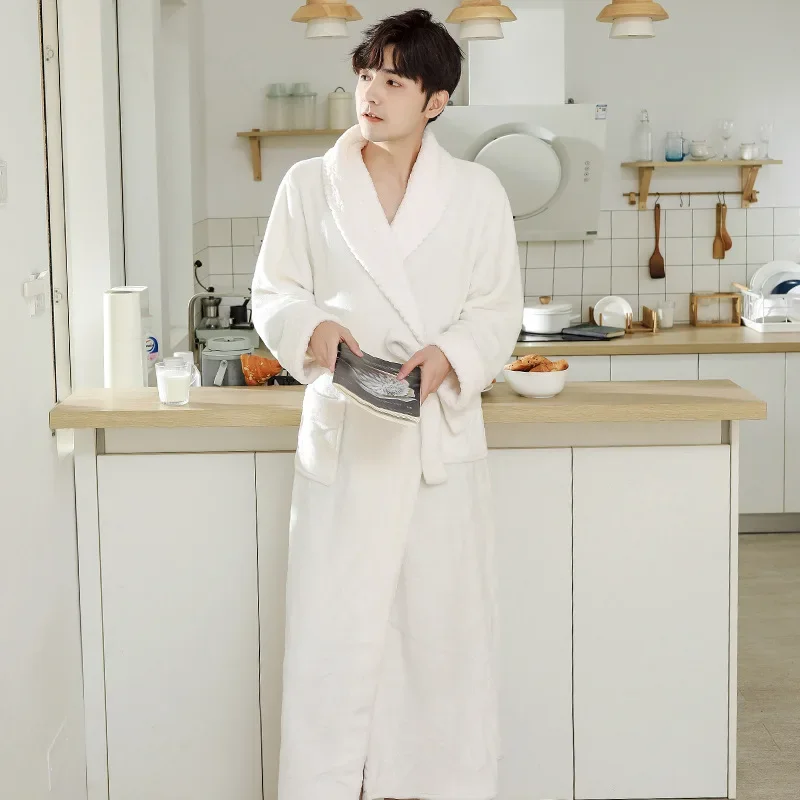 

Фланелевой мужской халат, одежда для сна, зимний длинный халат больших размеров, утепленная теплая ночная рубашка, свободная домашняя одежда из кораллового флиса, домашняя одежда