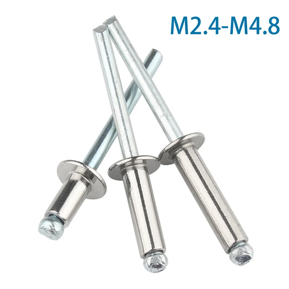 30-50Pcs Pop Rivets Aluminium M2.4 M3.2 M4 M4.8 Dome Head Blind Rivets Steel Shank Mandrel Exhaust Rivets Pull Nail