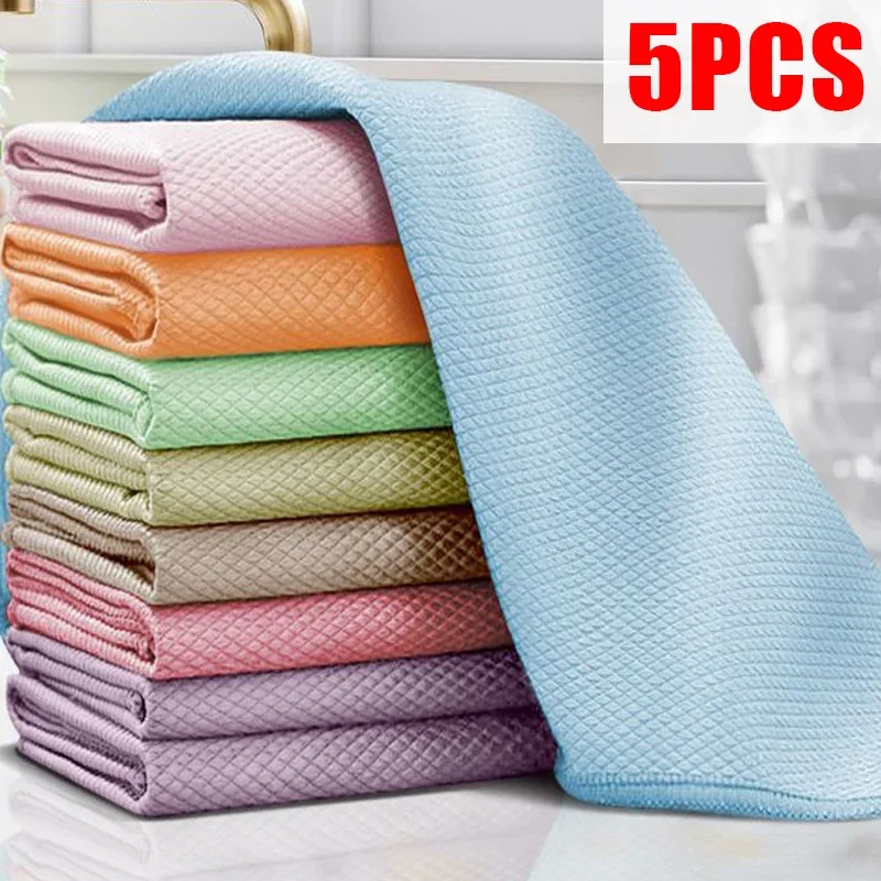 Fish Scale Dishcloths Kitchen Super Absorbent Oil-proof Washing Rag Glass Window Polyester Wipe Cloth Household Cleaning Cloths