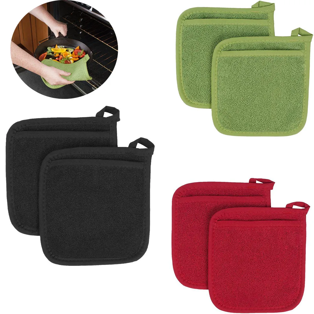 3 In 1 Pot Holders Insulation Glove Cotton Terry Microwave GlovesPotholder Mat Kitchen Gloves Oven Mitts Baking for Cooking BBQ