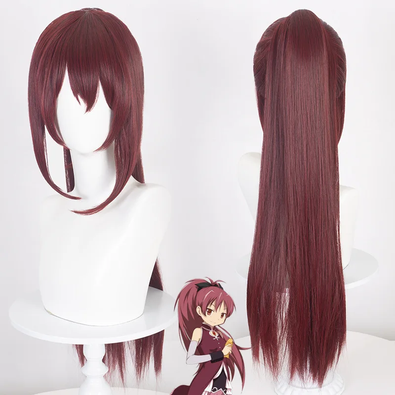 Madoka Magica Sakura Kyoko cosplay wig role play red ponytail hairs costumes