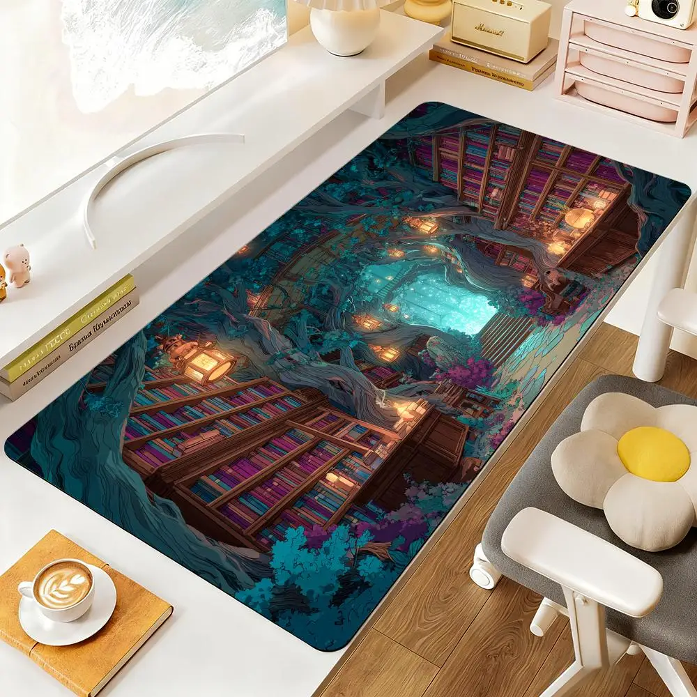 Fantasy Magic Library Mouse Pad Desk Mat Large Computer Office Carpet XXL Mousepad Gamer Gaming PC Accessories Keyboard Rug