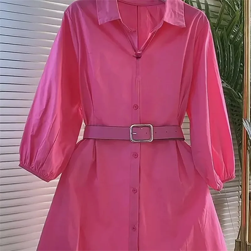 2025 Spring Women's New Fashionable And Stylish Style With Waist Cinching Slimming Versatile Dress, High end Light Luxury Shirt