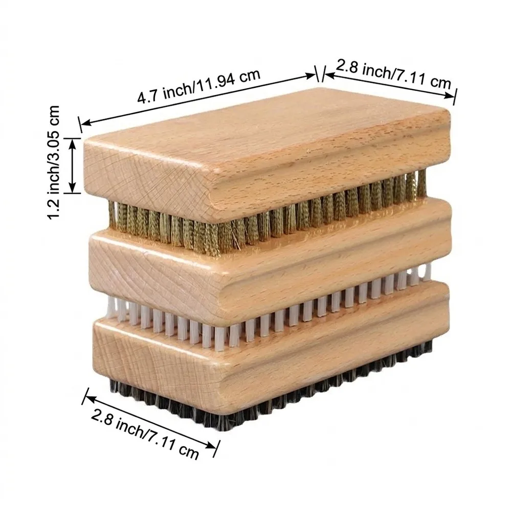Wooden Handle Ski Brush Set for Snowboard 3 Piece Brass Nylon Horsehair Bristles for Daily Ski Tuning and Maintenance