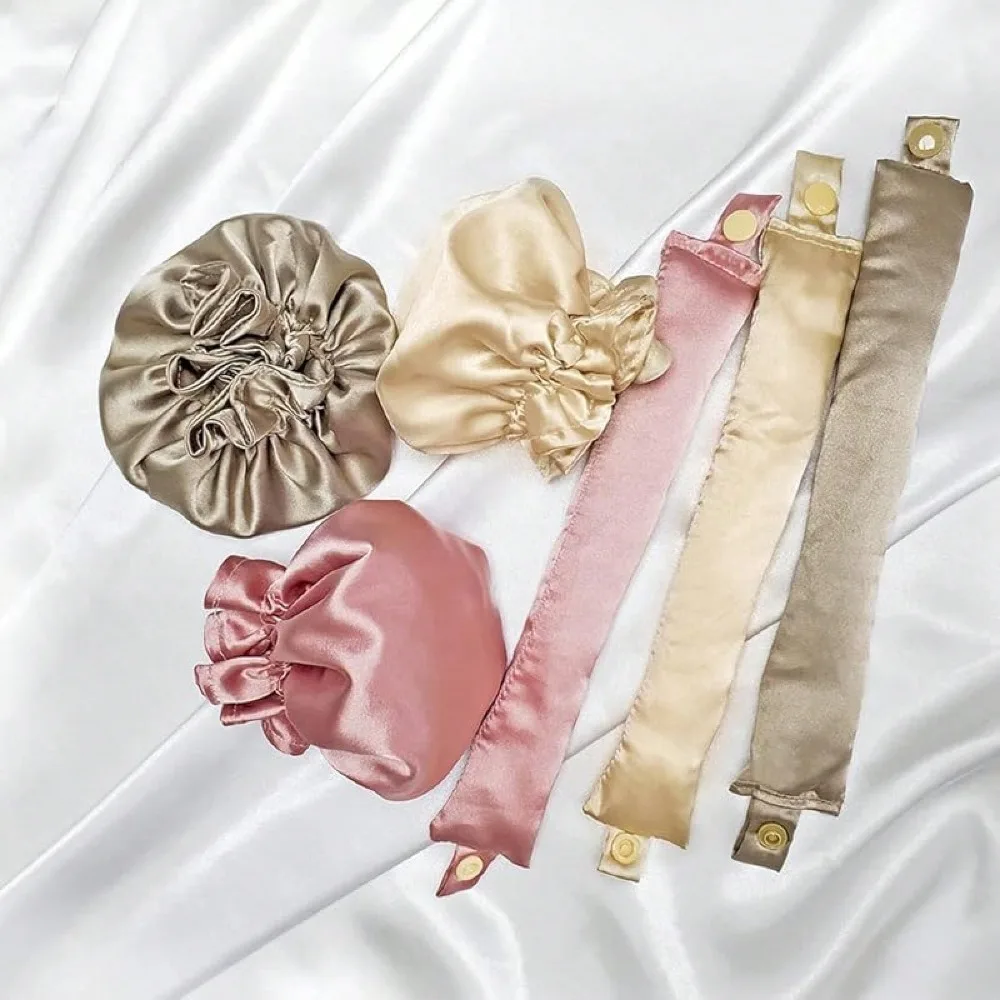 2/4/6Pcs Satin Heatless Hair Curler,Hair Rollers Heatless Curls with Hair Caps,Soft Heatless Curling Rod Headband for Long Hair