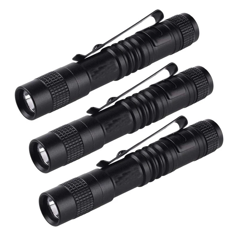 3X Flashlight Pen Torch Super Small Mini AAA XPE-R3 LED Lamp Belt Clip Light Pocket Torch With Holster