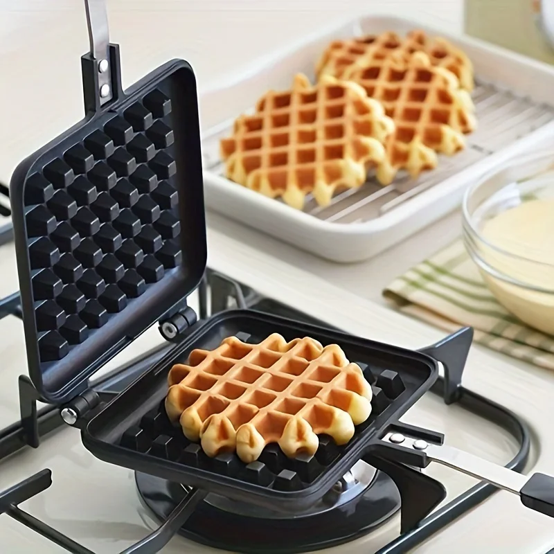 Dual-Sided Waffle Maker Non-Stick Aluminum Square Shape Perfect for Pancakes & Cakes Panini Sandwich Breakfast Cheese Maker