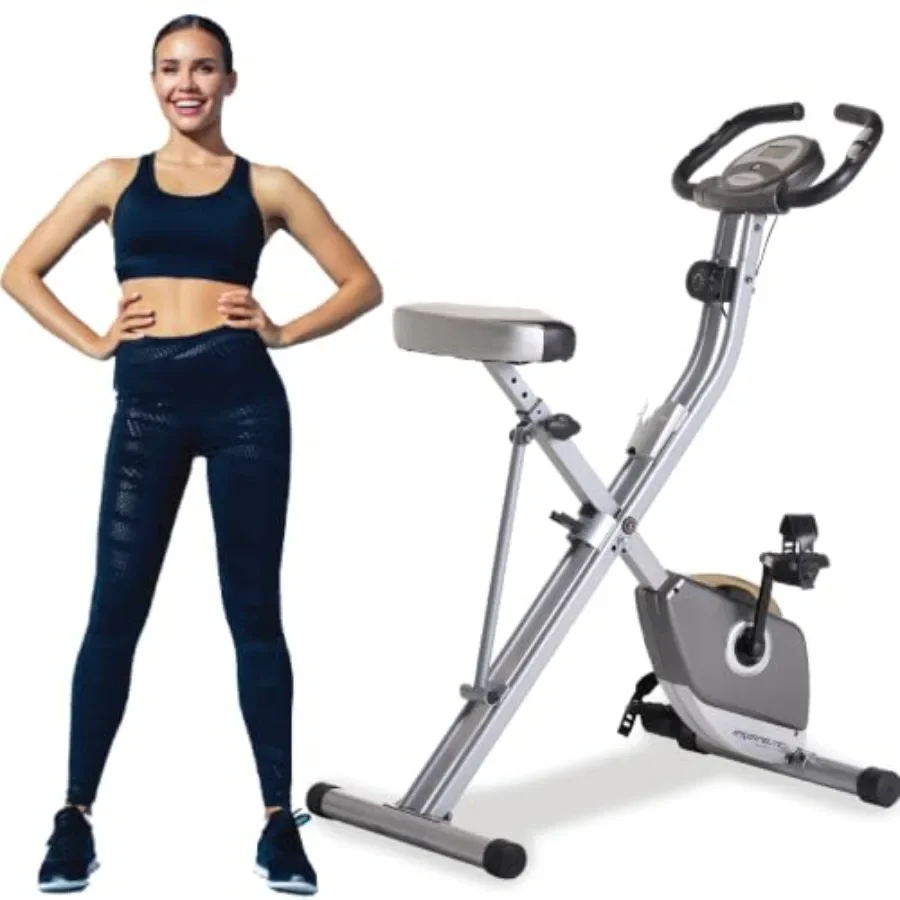 Foldable Exercise Bike for home gym use, steel frame, black color, 8 resistance levels with airsoft seat and LCD display tracki